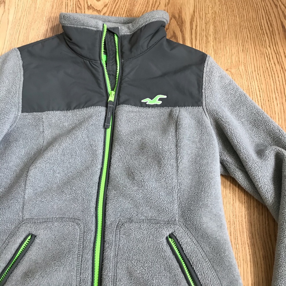 Hollister grey green fleece Sherpa jacket size S
